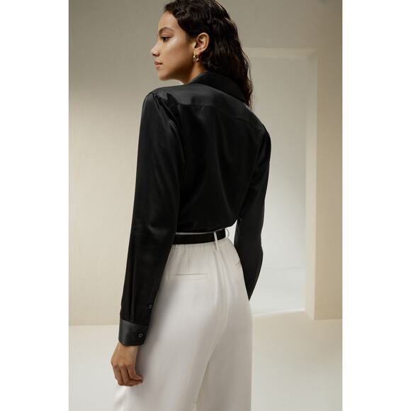 Lilysilk Shirt Womens 4 Black Mulberry Silk Tailored Button Front Blouse NWT - Picture 2 of 16